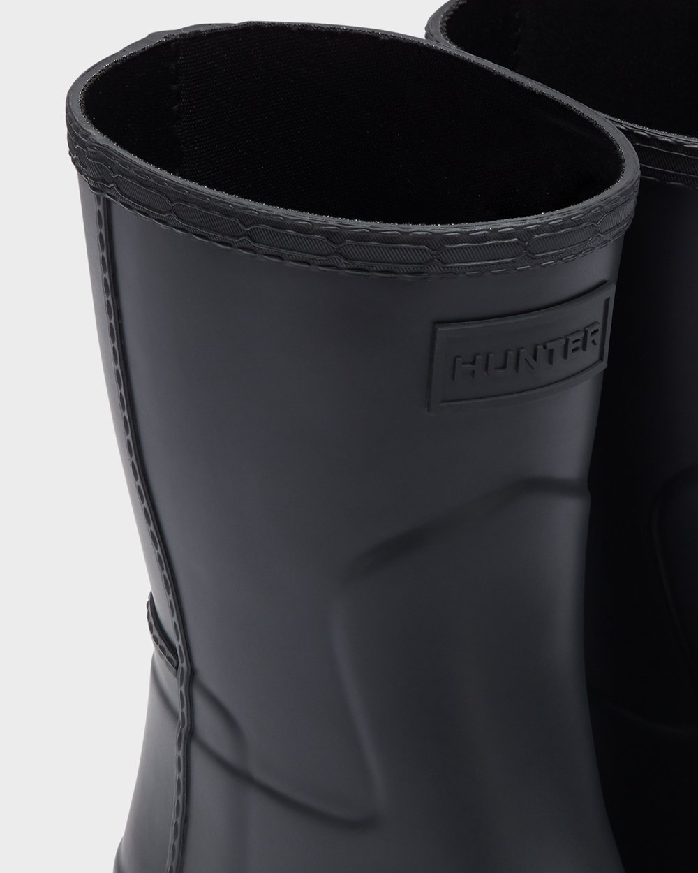 Womens Short Rain Boots - Hunter Refined Stitch Detail (94AVWQHGJ) - Black